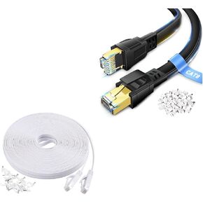 DEEGO Cat 8 Ethernet Cable 50 ft Black,Cat6 Ethernet Cable 50 ft White，2pack
