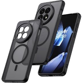 Magnetic for OnePlus 13R Case [Fit for MagSafe] Translucent Matte Shockproof Phone Case with Camera Cover, One Plus 13R Slim Thin Yet Military Grade Drop Proof Silicone Bumper Case, Black