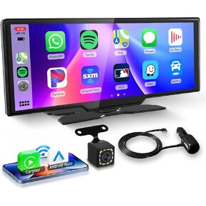 [OTA]10.26'' Wireless Carplay Screen for Car,Wireless Carplay Android Auto,Super Link Video,1600x900P IPS Touch Screen Portable Carplay FM transmit/Hands-Free /GPS/Auto brightness/Aux/TF Backup Camera