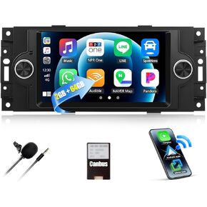 2G+64G Car Stereo Radio for Dodge Ram 1500 2500 3500 Durango Charger Jeep Grand Cherokee Compass Chrysler 300 with Wireless CarPlay Android Auto Android Touch Screen Radio with GPS Bluetooth WiFi