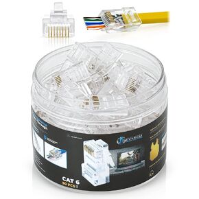 Everest Cat6 RJ45 Pass Through Connector 200-Pack - RJ45 Connectors - EZ Ethernet Connector - Cat 6 Connectors RJ45 - RJ 45 Connector - Cat6 Connector - Ethernet Plug - Cat6 Pass Through Connectors
