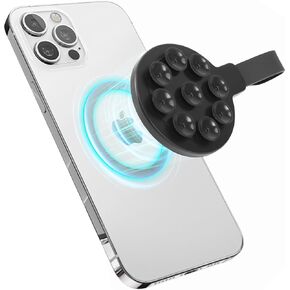 NAYSAYE Silicone Suction Phone Case, Suction Cup Phone Mount, Magnetic Suction Phone Mount for iPhone 16/15/14/13/12 Silicone Grip, Ideal for Hands-Free Use in Home, Office, or Travel (Black)