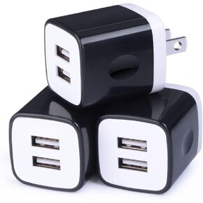 USB Wall Charger, Charging Cube,Sicodo 3Pack Dual Port Charging Block Plug in Cell Phone Charger Box Brick USB Power Adapter for iPhone 16 15 14 13 SE 12 11,Samsung Galaxy S24 S23 S22 S21, LG,Moto