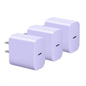 USB-C Charger Block 20w Compatible with Apple Watch Block, iWatch Series Ultra/10/9/8/7/6/SE/SE2/5/4/3, AirPods, iPhone 16/15, gvmkwejk Type-C PD Fast Charging USBC Power Adapter, 3-Pack Purple
