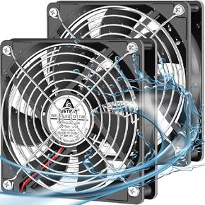 GDSTIME 120mm x 25mm Waterproof Fan, 24V DC IP67 Rating High Speed Dual Ball Bearing Brushless Computer Case Cooling Fans 2-Pin for RV Fridge, DIY Ventilation Exhaust Projects, 2-Pack