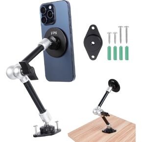 Magnetic Phone Holder with AMPS Mounting Plate Drill Base & 360°Rotation 10" Magic Arm, Magnet Phone Mount for Wall/Desk/Truck/Car/Workbench, Compatible with Magsafe iPhone 16 15 14 13 12 Series