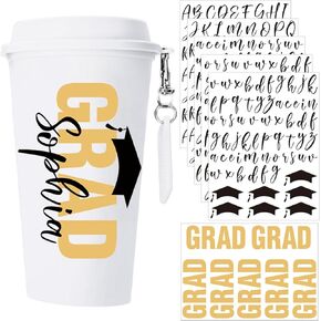 6 Pcs UV DTF Cup Wrap Graduation Cup Stickers Letter Congrats Graduation Tumbler Stickers Custom Name Grad Letter Vinyl Name Decal for Grad Party Glass Cups Tumbler