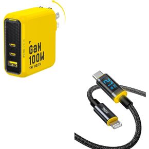 AOHI Youth 100W Gan+ USB C Wall Charger +AOHI USB C to Lightning Cable with Display