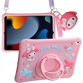 for iPad Air 5th/4th Generation Case (2022/2020), iPad pro 11 inch Case (4th/3rd/2nd/1st Gen), iPad Air 10.9 case with Adjustable Strap/Stand, Cute Cartoon Cover for Kids Girls, Pink (Pink)