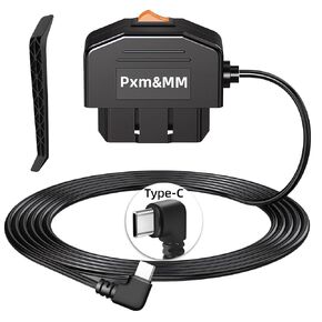 PXM & MM OBD إلى USB C كابل الطاقة الثابتة لكاميرا اندفاعة ، وضع مزود الطاقة/ACC 24/7 مع زر التبديل ، واكتشاف التصادم ، وحماية الجهد المنخفض ، يترك منافذ 12V الأصلية مجانية ، الإخراج 5V/3A
