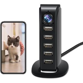 Security Camera Indoor, Nanny Cam with 1080P HD Motion Detection WiFi Real-Time Mini Cameras with 5-Port Charger, Surveillance Cams for Home Office