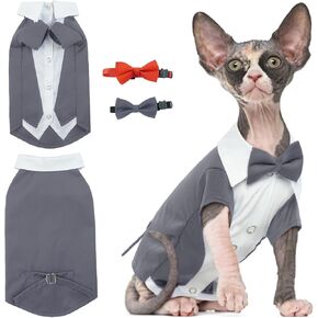 DENTRUN Cat Tuxedo Suit with Two Bow Tie، أنيق القط قميص الزي الرسمي، شعر القط الأزياء الملابس الملابس الفاخرة، هريرة الزي الرسمي الزفاف نيسيي زي للقطط فقط in Kuwait