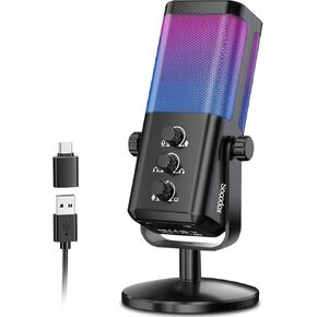 USB Gaming Microphone with Game Chat Balance, RGB Condenser Mic with Noise Cancellation, Quick Mute & Monitoring, for Streaming/Discord/Twitch/Podcast/Videos/ASMR, for PC/Computer/PS4/PS5/Mac