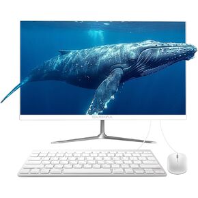 All-in-One Desktop Computer PC, FHD IPS 27" N5095 Quad-Core 11, 8GB RAM, 512GB SSD, Wired Keyboard & Mouse, RGB Speaker, White (N5095/8G/512G)