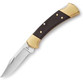 Buck Knives 112 Ranger Lock-back Knife, Brass Bolsters, Ebony Handles, 3" 420HC Blade with Leather Sheath