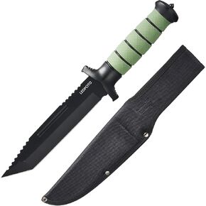 13.6" Fixed Blade Tactical Fighting Knife with Sheath, Stainless Steel Survival Hunting Bushcraft Full Tang Non-Slip Handle Bowie Knife for Camping, Hunting, Adventure, Outdoors, EDC, D101BK