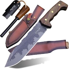 DC53 Steel 38CM (15.2IN) Full Tang 6mm Thick Fixed Knife+Sheath&(5.9IN) Cerium Igniter, Suitable for Outdoor Hunting, Camping, Survival Exploration, EDC