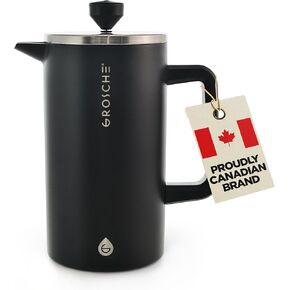 GROSCHE Dublin Stainless Steel Coffee Maker French Press - 8 Cup | 34 FL Oz Capacity Coffee Press, 18/8 Double Walled Stainless Steel French Press Coffee Maker - Hot/Cold Brew | Stainless French Press