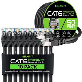 GearIT 10Pack 5ft Cat6 Ethernet Cable & 50ft Cat6 Cable