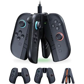 NexiGo Enhanced Charging Grip for Nintendo Switch 2, 4-in-1 Charging Dock for Joy-Pads with LED Indicator, Handheld Mode, Play While Charging, Portable Charger Comfort Grip for Switch 2