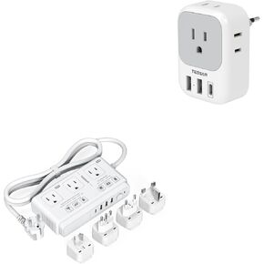 European Travel Plug Adapter USB C, TESSAN International Plug Adapter with 4 AC Outlets and 3 USB Ports, 220V to 110V Voltage Converter, 2000W Step Down Transformer, for US to Europe Italy Australia