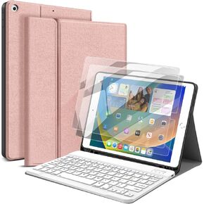 JUQITECH iPad 10.2 Keyboard Case and 2 Pack Screen Protector, for iPad 9th 8th 7th Generation Wireless Magnetic Detachable Keyboard iPad 10.2 Inch 2021/2020/2019 Tablet Case with Keyboard