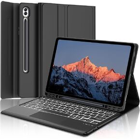 Samsung Galaxy Tab S10+ Plus 12.4 inch Keyboard Case, 7 Colors RGB Backlit Trackpad Keyboard, Smart Folio Cover with S Pen Holder for Galaxy Tab S10+ 2024/S9+/S9 fe+, Soft TPU Protective Cover, Black