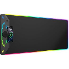 Gaming Mouse Pad, Magnetic Wireless Charging Mouse Pad Gaming, 35"x15.8" Large RGB Desk Mat for Laptop/Keyboard, 24 Light Effects, Non-Slip Base, Waterproof Ultra-Smooth Surface, with Adapter, Black