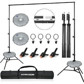 Backdrop Stand - 10 × 7 قدم (WXH) استوديو صور قابلة للتعديل مع مجموعة دعم مع 4 أشرطة عابرة ، 8 مقاطع ، 2 أكواب مائية وحقيبة للحفلات والأحداث الزخرفية والزفاف والتصوير الفوتوغرافي