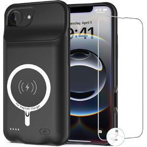 Battery Case for iPhone 16e, [10000mAh] Enhanced Rechargeable Portable Protective Qi Wireless Charger Battery Pack Support CarPlay Wireless Charging Cover Compatible with iPhone 16e (6.1 inch)-Black