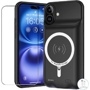Battery Case for iPhone 16e, Upgraded 10000mAh Battery Pack Rechargeable Charger Case with Wireless Charging Compatible for iPhone 16e (6.1 inch) External Battery Charging Cover(Black)