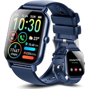 Watch Smart Watch for Men Women (إجابة/إجراء مكالمات) ، ساعة اللياقة بدقة 1.85 "شاشة عالية الدقة مع مراقبة معدل ضربات قلب النوم ، 112 أوضاع رياضية ، أجهزة تتبع أنشطة مقاومة للماء IP68 متوافقة مع Android iOS (الأزرق)