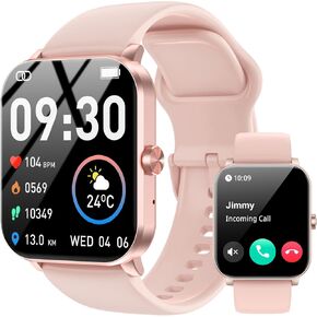 Smart Watch, 1.85" HD Smartwatch for Men Women (Answer/Make Calls), Fitness Watch with 120+ Sports Modes, IP68 Waterproof, Heart Rate/Sleep Monitor, Activity Trackers for iOS/Android (Pink)