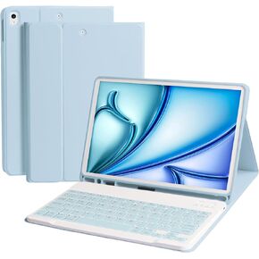 Keyboard Case for iPad Air 11 inch (M2) (2024), Built-in Pencil Holder-Detachable Bluetooth Keyboard with Pencil Holder for Air (4th & 5th gen - 2020, 2022) Keyboard Case-Blue