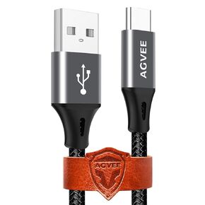 AGVEE 2 Pack 15ft USB-C Cable, Extra Long Braided Type-C Charging Cord Fast Android Phone Charger Wire, Seamless USBC End Tip for Samsung S10 S10e S9 S8 A10e, Note 9 8, LG Stylo 4 5, Dark Gray