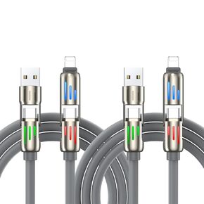 White Cat 4 in 1 Charging Cable,240W Chubby USB C Cable with Breathing Light, USB A/C to C/L Multi Charging Cable Fast Charging for iPhone,Pro Max MacBook, iPad Pro Air, SamSungS24, 4FT 2PC