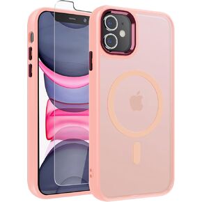 WRJ Case for iPhone 11, Magnetic Translucent Phone Case for Women Men [Compatible with Magsafe] Slim Anti-Fingerprints Shockproof Protective Cover with Screen Protector 6.1 Inch-Black