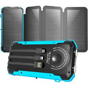 Solar Charger Power Bank, 20000mAh Portable Phone Charger with 1 Type-C & 2 USB-A Ports Built-in Dual LED Flashlight