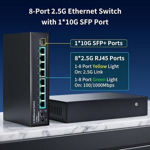 STEAMEMO 8-Port 2.5G Ethernet Switch with 10G SFP | Plug-and-Play Unmanaged Network Switch | 60Gbps Switching Capacity | Compatible with Gigabit/2.5Gb Multi-Gig for NAS, PC, Gaming & Home Office in Kuwait