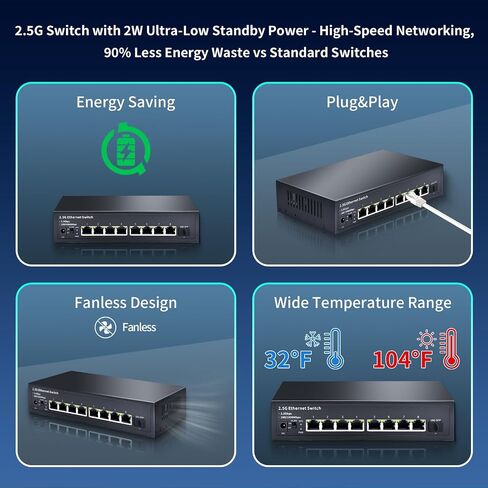 STEAMEMO 8-Port 2.5G Ethernet Switch with 10G SFP | Plug-and-Play Unmanaged Network Switch | 60Gbps Switching Capacity | Compatible with Gigabit/2.5Gb Multi-Gig for NAS, PC, Gaming & Home Office in Kuwait