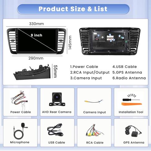 Hikity for Subaru Legacy Outback 2005 2006 2007 2009 2009 (LHD) Android Car Stereo Wireless Carplay Android Auto ، 2+64g 9 inch touchscreen Radio WiFi GPS Navigation Bluetooth FM RDS EQ Mirror Link in Kuwait