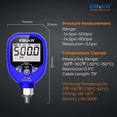 Elitech PT-800 Wireless Refrigeration Pressure Gauge HVAC 1/8'' NPT in Saudi Arabia