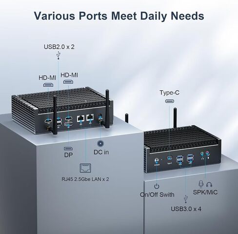 13th gen mini pc pc spanless pc pc core i7 1355u (حتى 5.0 جيجا هرتز) ، كمبيوتر صغير مع Win11 Pro ، Dual 2.5g Lan Office PC in Kuwait