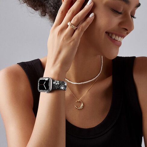 Witzon Floral Band Compatible with Apple Watch Bands For Women 40mm 41mm 38mm 42mm 44mm 45mm 49mm, Engraved Cute Flower Soft Silicone Inlay Dressy Strap for iWatch Series 9 8 7 6 5 4 3 2 1 SE Ultra in Kuwait