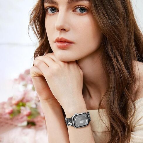 Witzon Floral Band Compatible with Apple Watch Bands For Women 40mm 41mm 38mm 42mm 44mm 45mm 49mm, Engraved Cute Flower Soft Silicone Inlay Dressy Strap for iWatch Series 9 8 7 6 5 4 3 2 1 SE Ultra in Kuwait