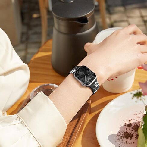 Witzon Floral Band Compatible with Apple Watch Bands For Women 40mm 41mm 38mm 42mm 44mm 45mm 49mm, Engraved Cute Flower Soft Silicone Inlay Dressy Strap for iWatch Series 9 8 7 6 5 4 3 2 1 SE Ultra in Kuwait