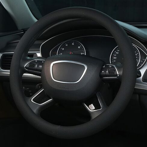 ALEMODR Brown Leather Steering Wheel Cover Universal 15 inch,Stylish Protection for Your Wheel in Kuwait
