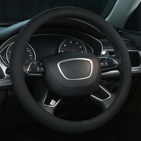 ALEMODR Brown Leather Steering Wheel Cover Universal 15 inch,Stylish Protection for Your Wheel in Kuwait