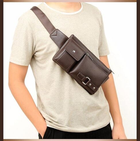 Men's Leather Sling Bag,Chest Shoulder Backpack, Water waterproof Crossbody Bag (#01 Brown) in Saudi Arabia
