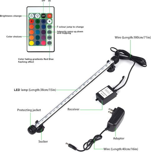 Aquarium Lights RGB Fish Tank Lights Underwater LED IP68 Waterproof Submersible Remote Control Aquarium Lid Hang Lights Color Changing Small Fish Aquarium Tank Waterfall Lighting, 7.5 inch in Kuwait
